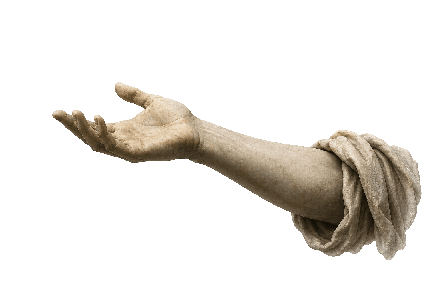 Marble hand offering a coin